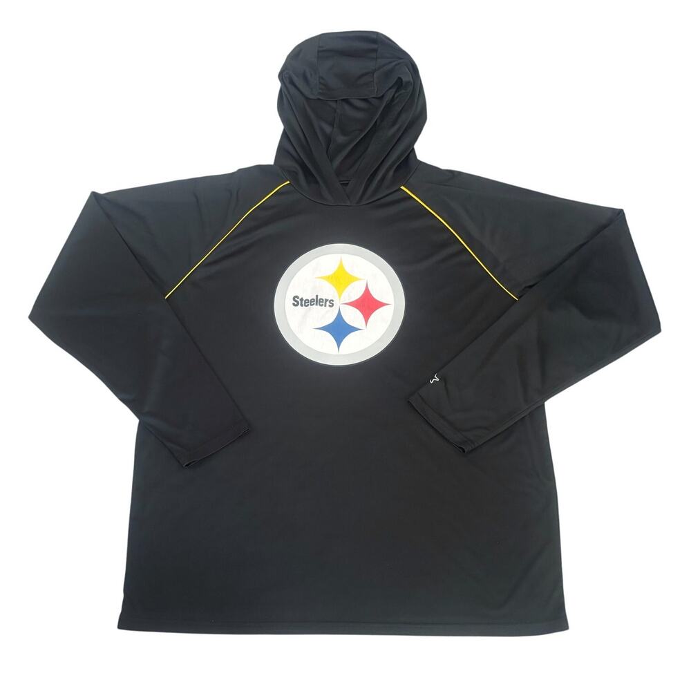 Starter Black Pittsburgh Steelers Hooded Long Sleeve Shirt Mens Size 2XL